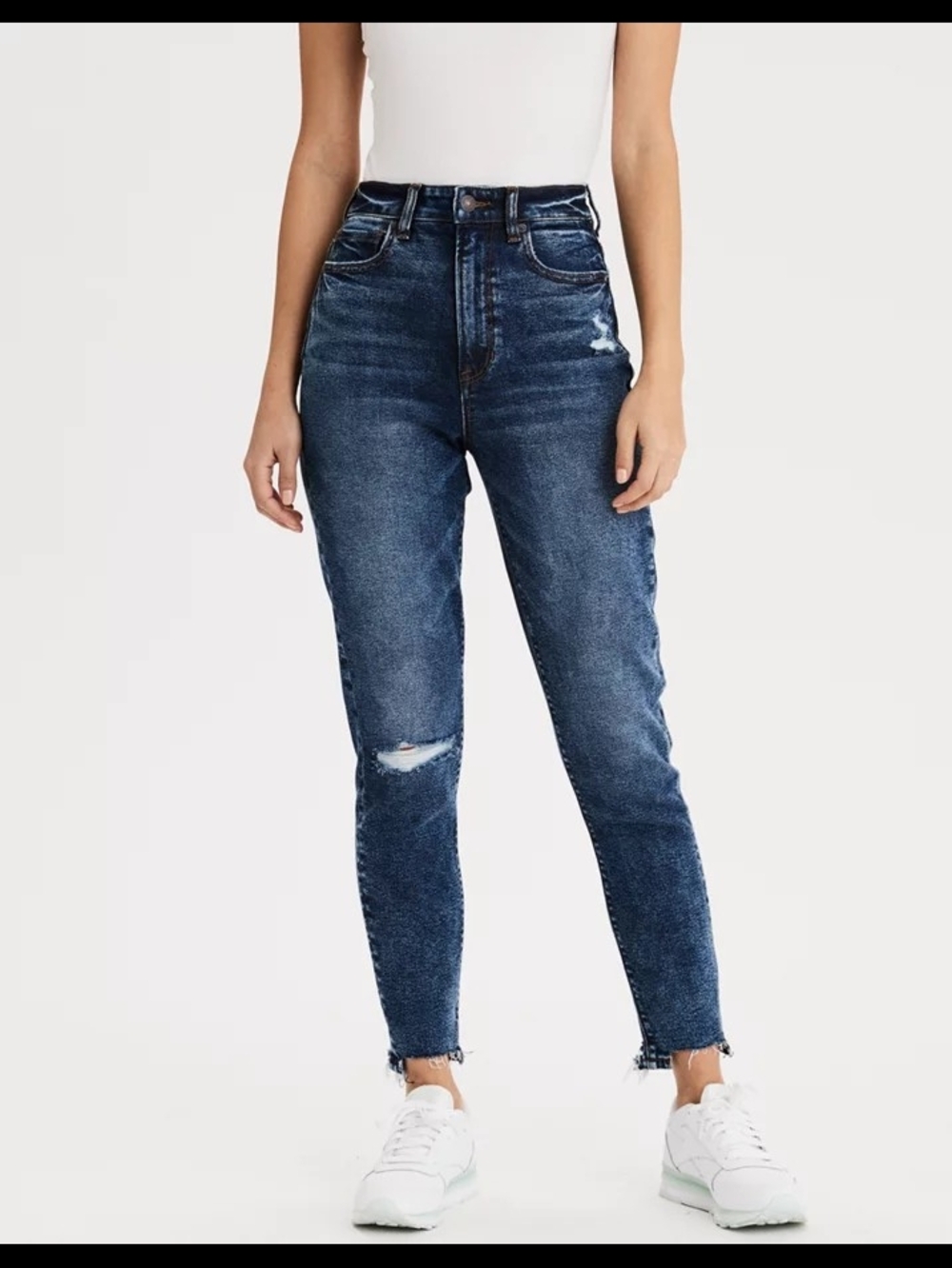 American Eagle Outfitters "Highest Rise Mom Jean"  Cropped Frayed Hem - Picture 2 of 10